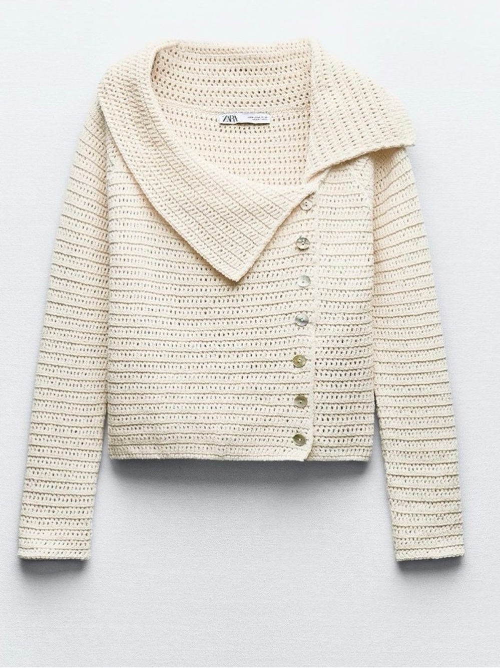 NWOT Zara Cream Crochet Shawl-Collar sweater Medium